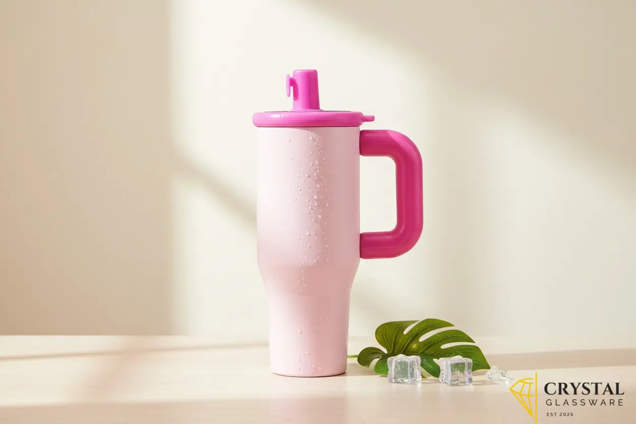 Stainless steel insulated tumbler with a handle and flip-up straw